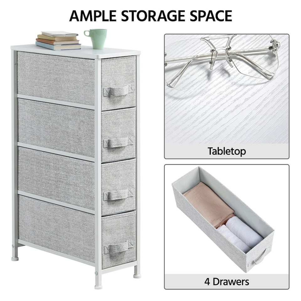 image 1 of Yaheetech Vertical Slim Storage Tower with 4 Fabric Drawers Grey | Light Grey