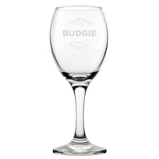 Personalised Budgie Quote Engraved Novelty Wine Glass for Friend