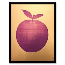 Plum Apple On Gold Kitchen Block Home Decor Black Framed Wall Art Print A4