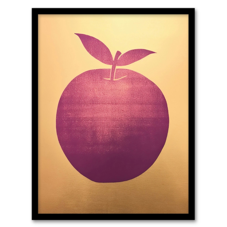 image 1 of Plum Apple On Gold Kitchen Block Home Decor Black Framed Wall Art Print A4