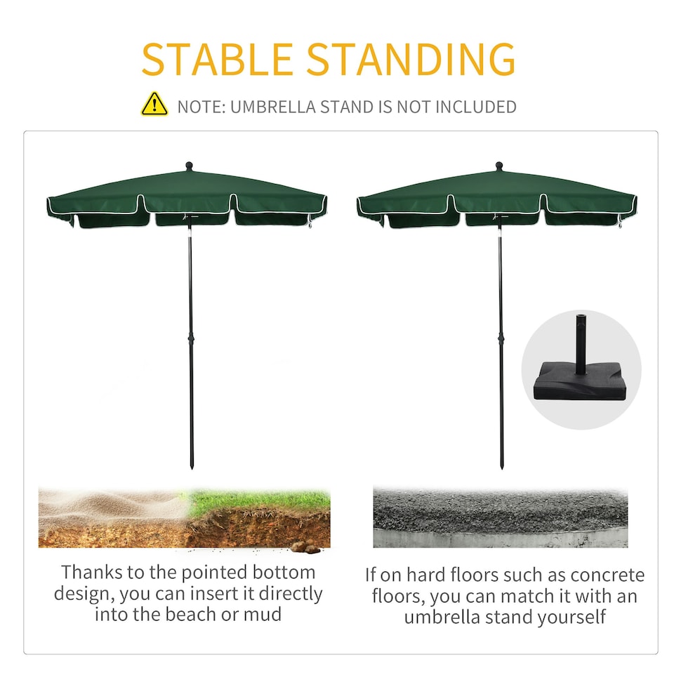 image 1 of Outsunny Aluminium Sun Umbrella Parasol Patio Rectangular 2M x 1.3M Green