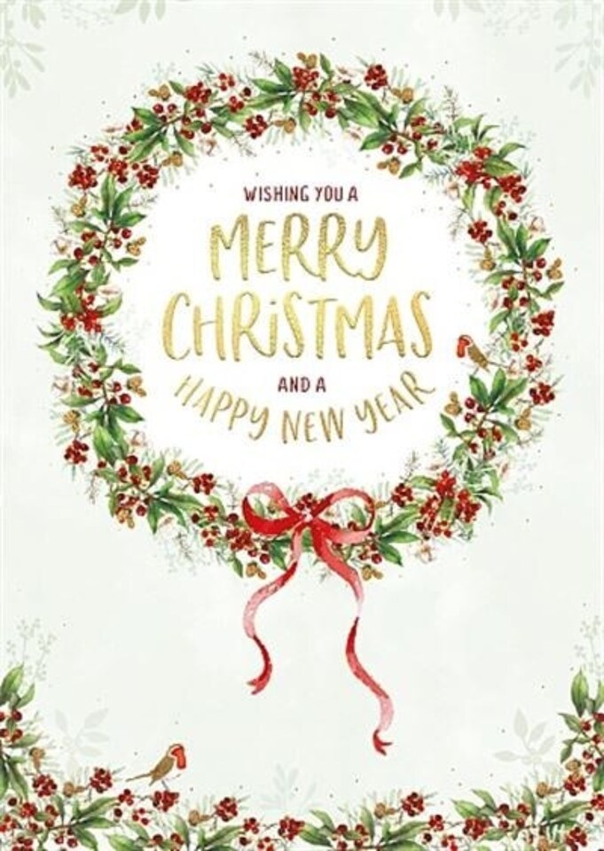 image 1 of Wreath Design Open Christmas New Year Card