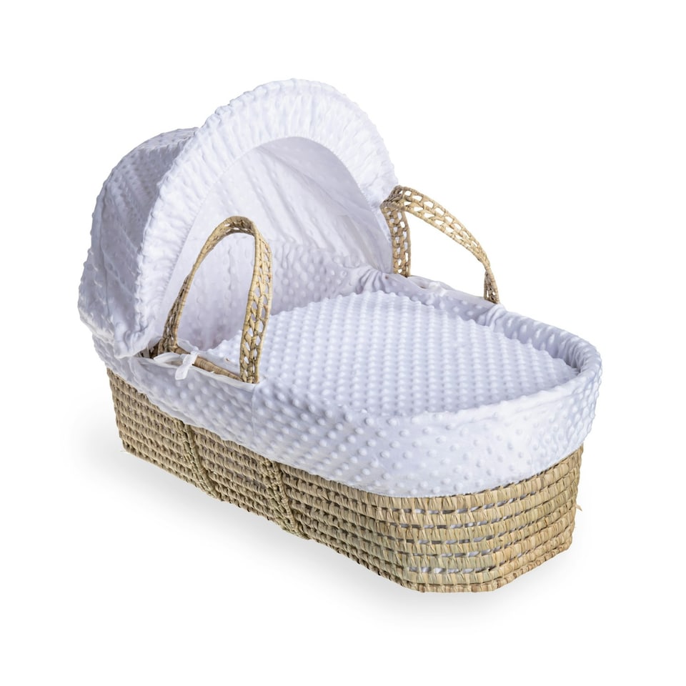 image 1 of Clair de Lune Dimple Palm Moses Basket With Folding Stand - White