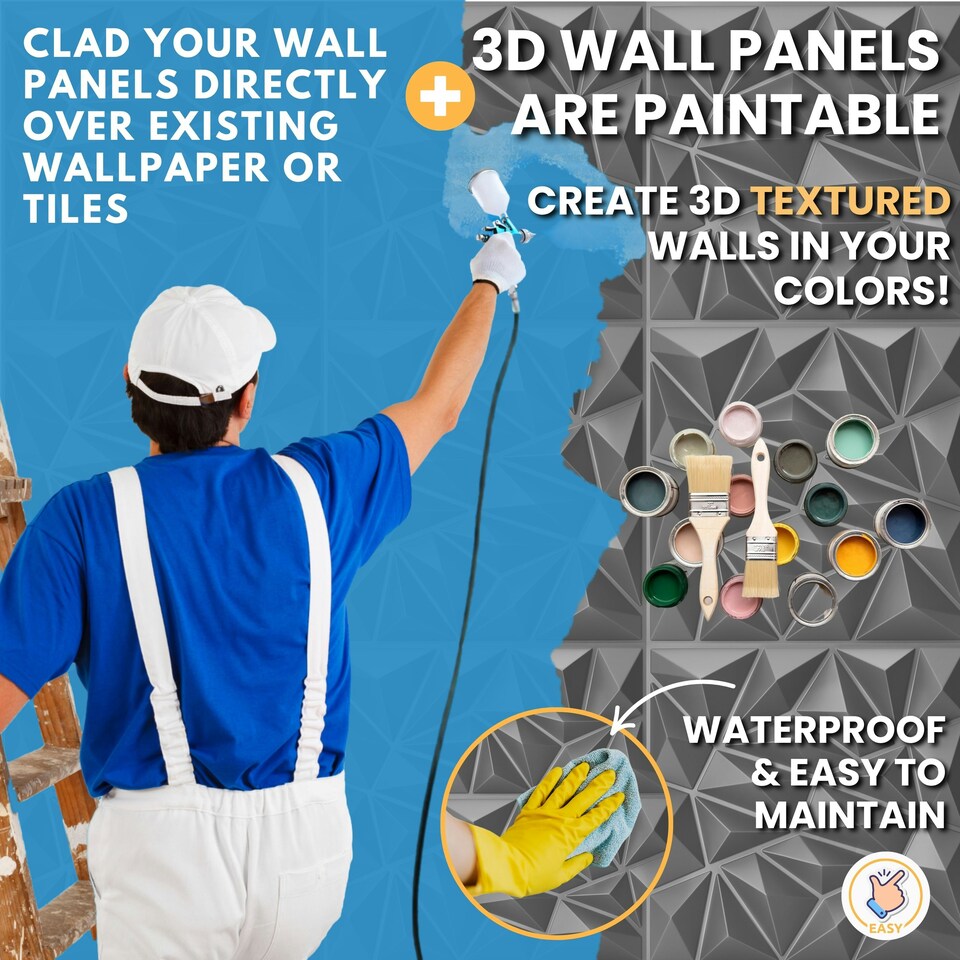 image 1 of NOVECRAFTO Diamond Effect 3D Wall Panels – 6 Sheets Covering 1.5 sqm (16.15 sqft) – Matte Interior PVC Cladding Tiles – 19.6"x19.6" Diamond Design Grey Silver