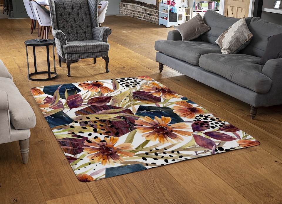 image 1 of Autumn Geometric Flowers Rug | Multi