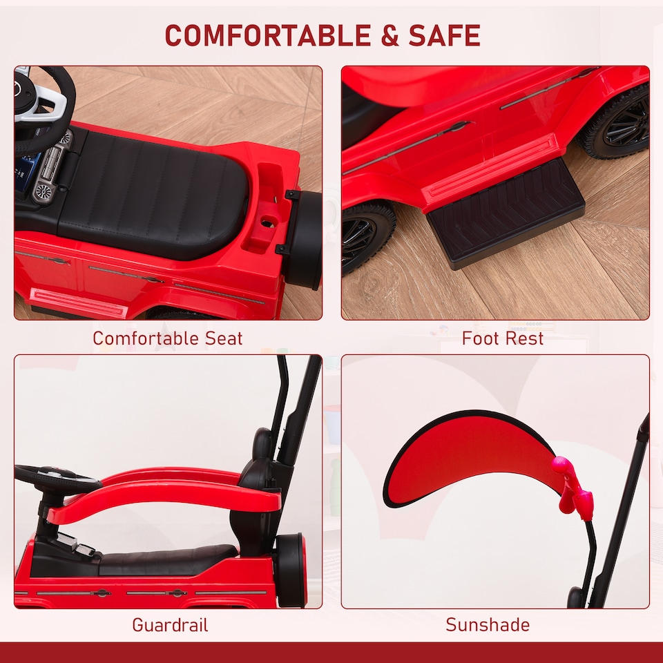 image 1 of HOMCOM Ride-on Push Car 3 in 1 Benz G350 Baby Floor Slider Walker, Red