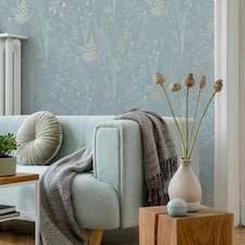 Superfresco Easy Duck Egg Metallic Organics Floral Wallpaper Blue | Duck Egg
