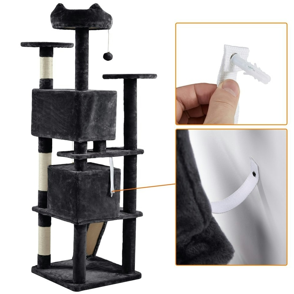 image 1 of Yaheetech 177 cm Cat Tree Tower with Condos and Scratching Posts Black