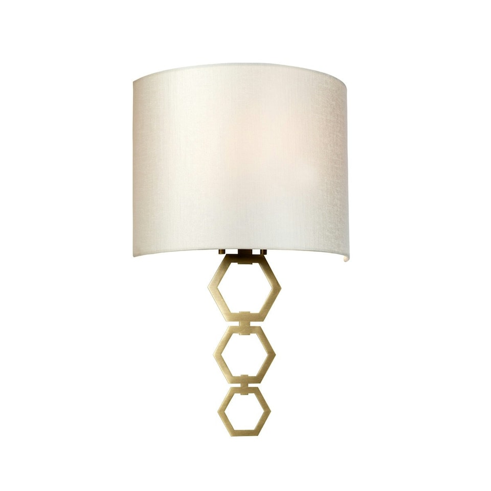 image 1 of Clark Medium 1 Light Wall Light, Aged Brass, Ivory Faux Silk Shade