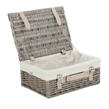 36cm Antique Wash Wicker Picnic Basket with Lining White | White | One Size