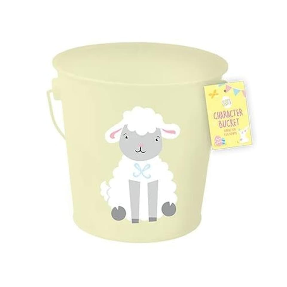 Easter Lamb Yellow Metal Bucket 18.5cm