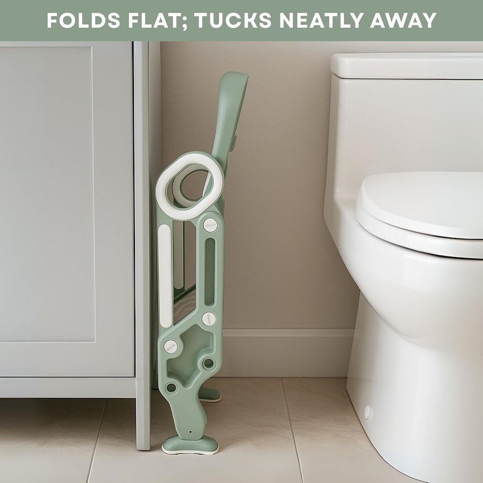 image 1 of Straame Toddler Toilet Ladder Seat- Portable Children Potty Training Chair (Green - White)