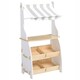 image 2 of Hooga Kids Wooden Toy Shop, Role Play Shop Market Stand With Realistic Shelving and Fabric Canopy