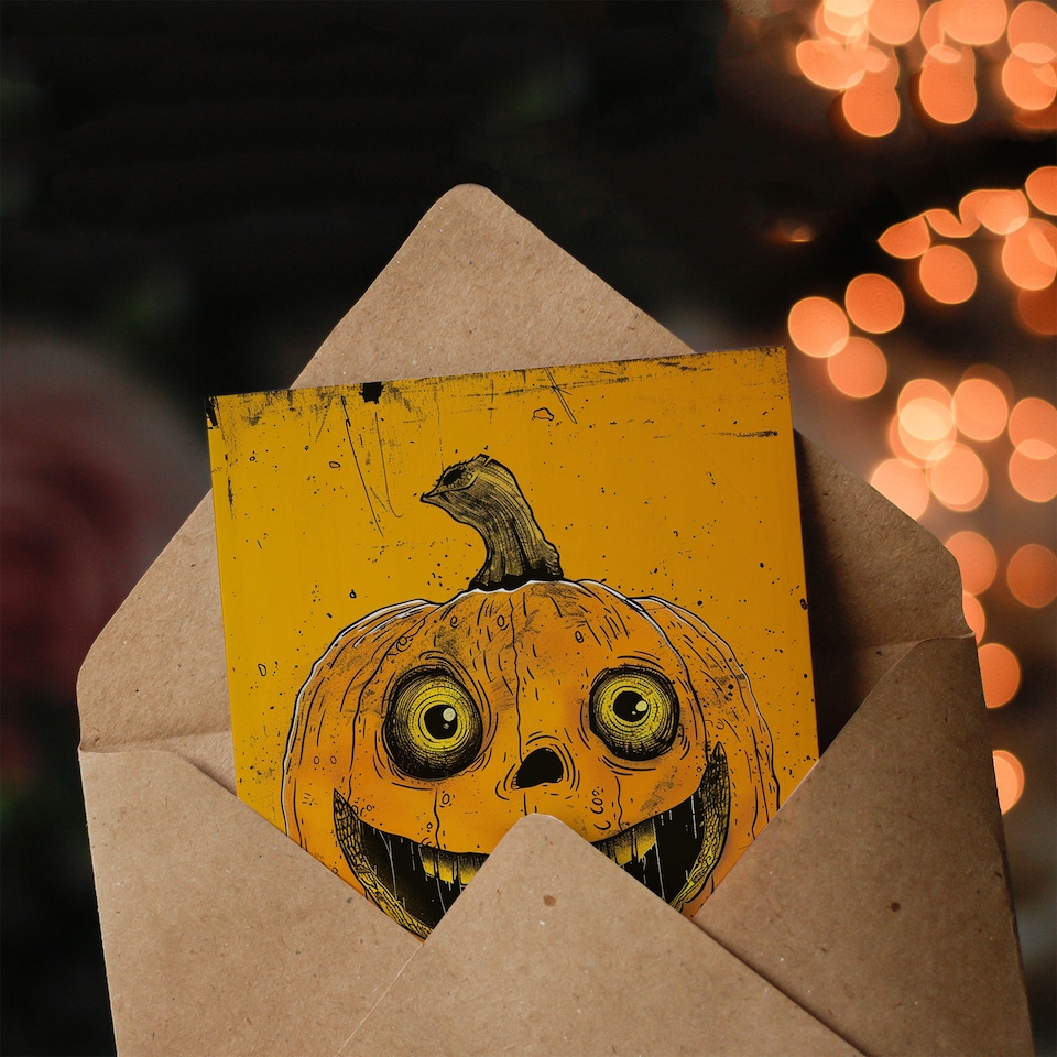 image 1 of Happy Carved Pumpkin Smile Bold Orange Design Halloween Card