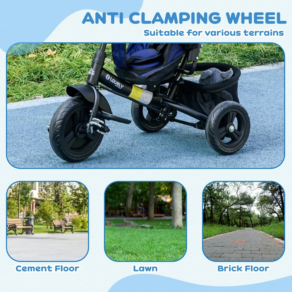 image 1 of HOMCOM 6 in 1 Kids Trike, Stroller with Parent Handle, Blue