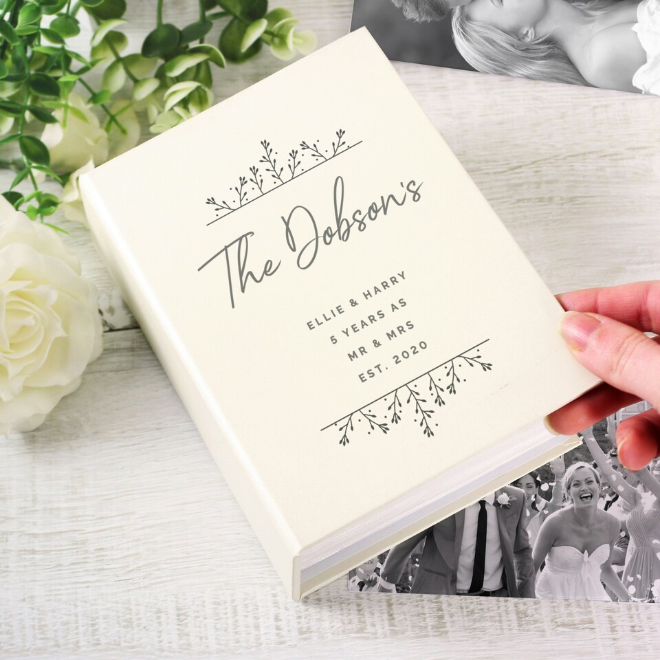 image 1 of Personalised Floral 6x4 Photo Album with Sleeves Cream