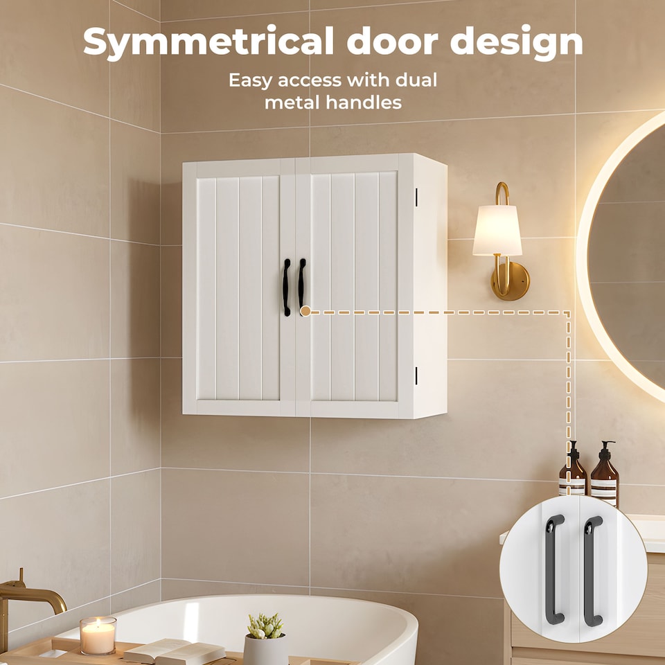 image 1 of Levede Wall Cabinet Hanging Kitchen Cupboard Bathroom Storage Organiser White