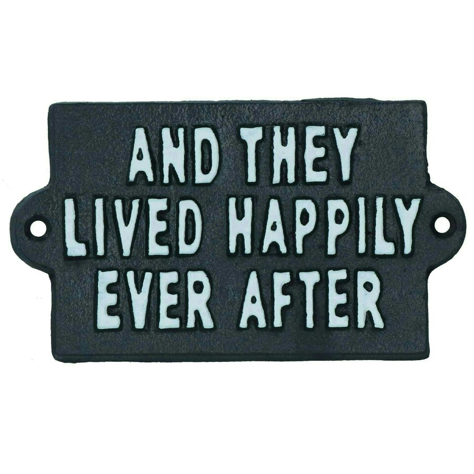image 1 of They Lived Happy Ever After Sign Plaque Cast Iron Garden House Home Wall