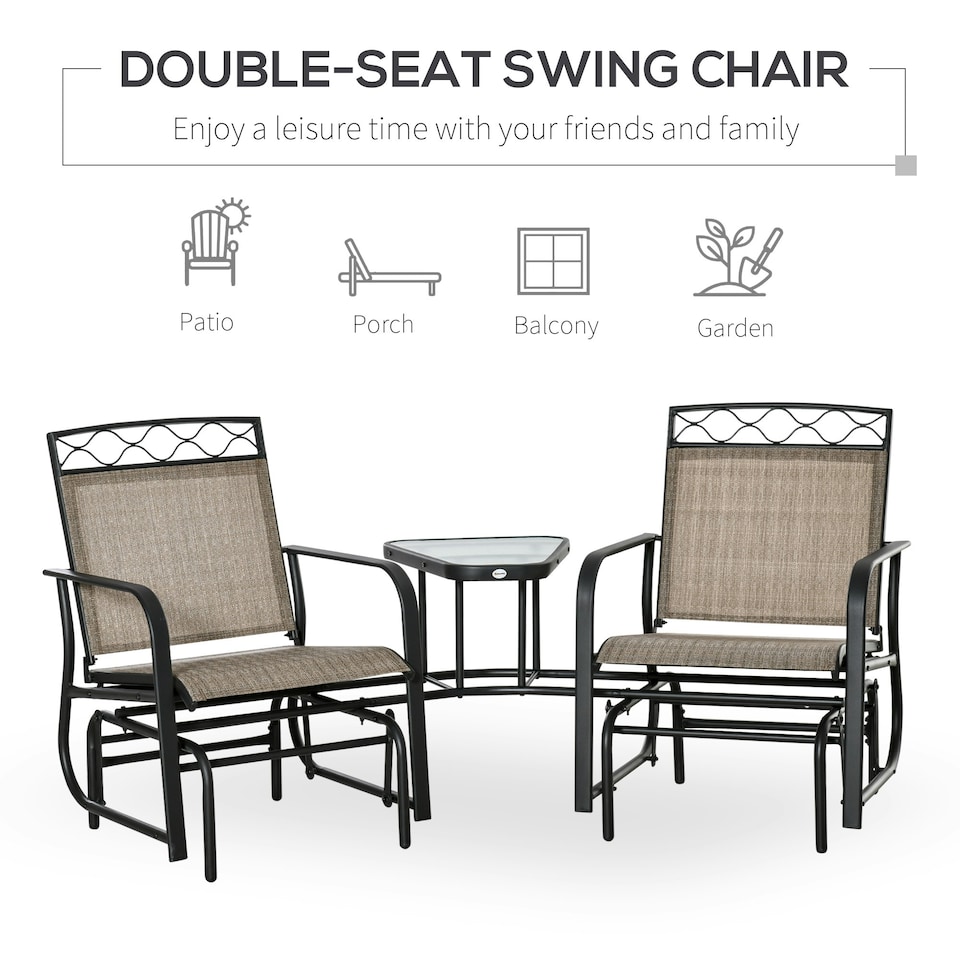 image 1 of Outsunny 2-Person Outdoor Glider Rocker Chair with Center Table