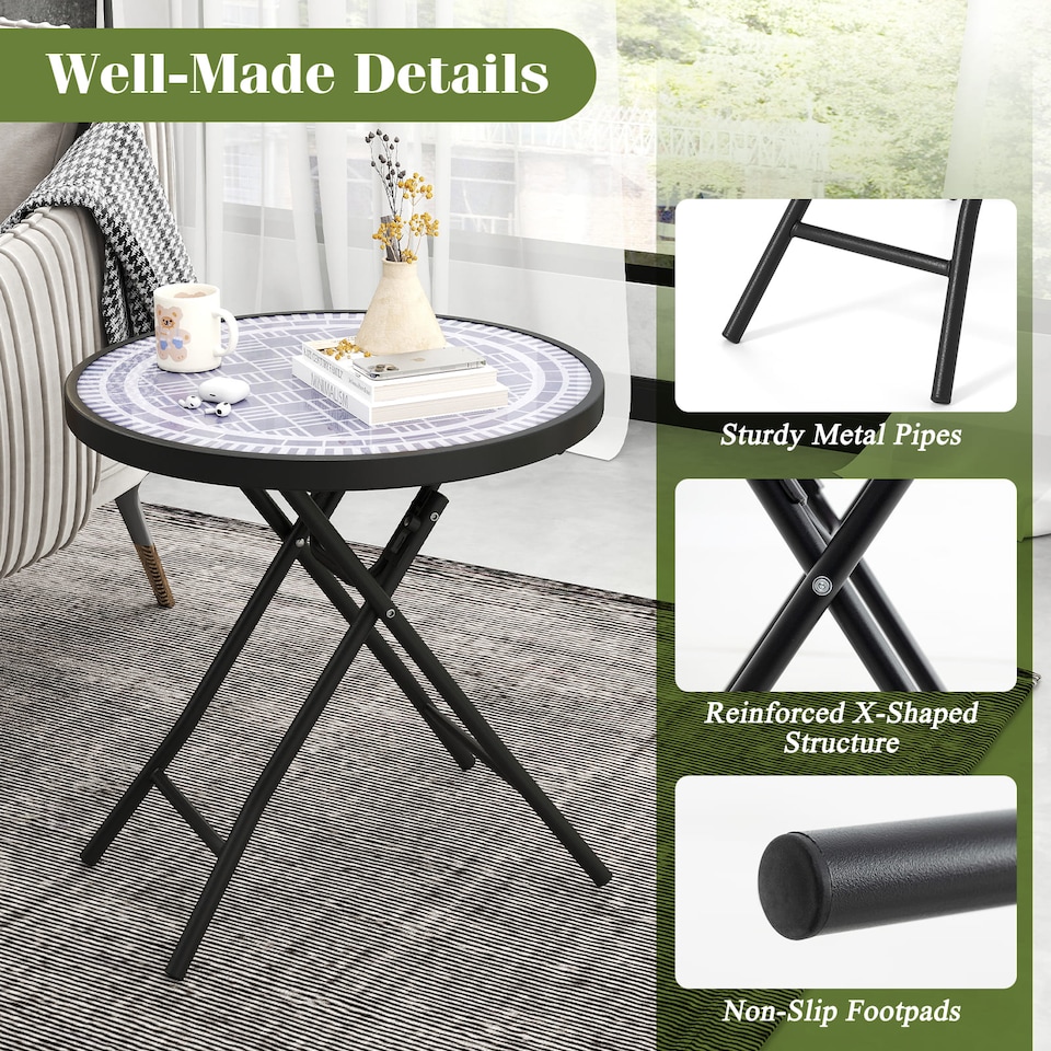 image 1 of COSTWAY Folding Glass Table Portable Patio Coffee Table w/Footpads-Grey