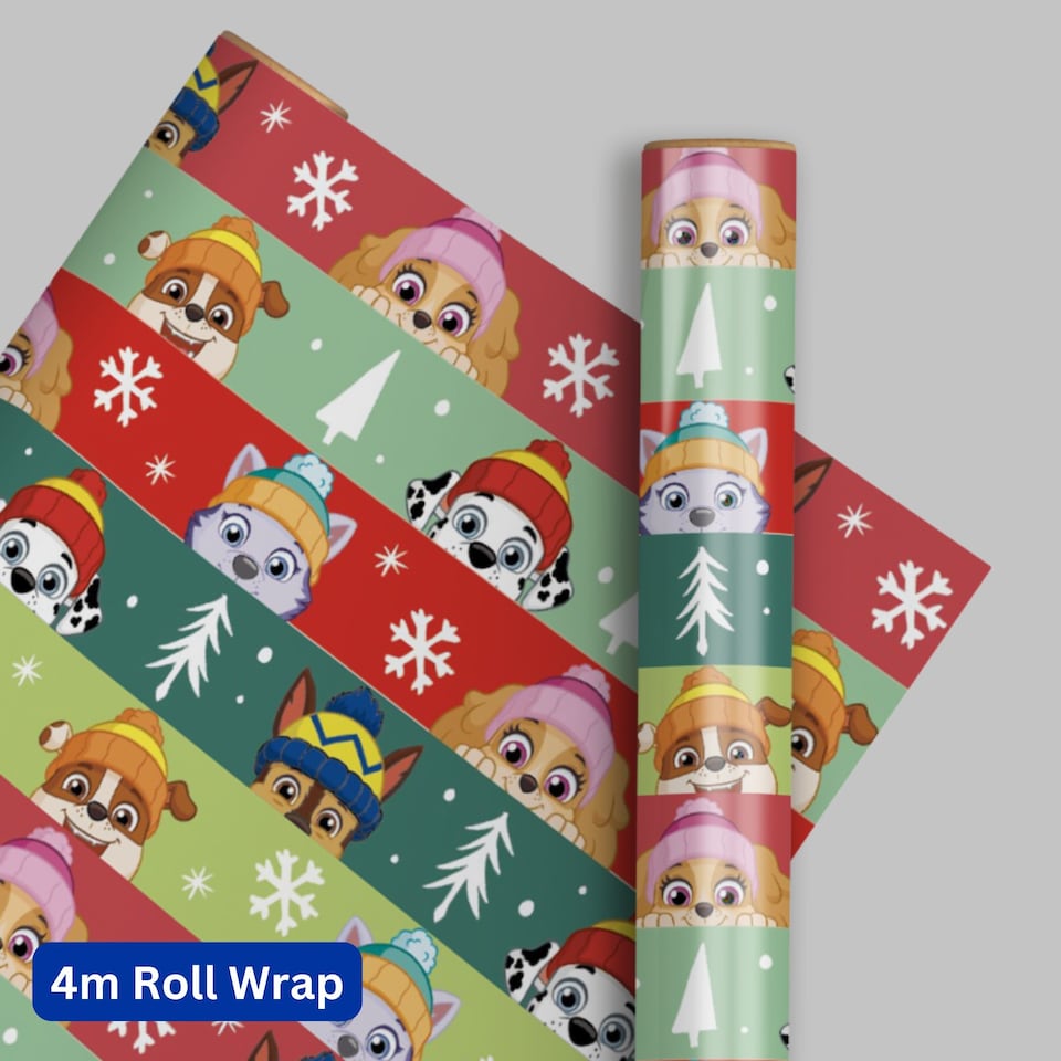 image 1 of Paw Patrol Christmas 4m Roll Wrapping Paper