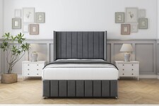 Sloomy Melbourne Armour Coniston Divan Bed With Mattress No Drawers With 54" Wingback Headboard & 12" Matching Footboard 5' King | Grey | Armour | King | 1