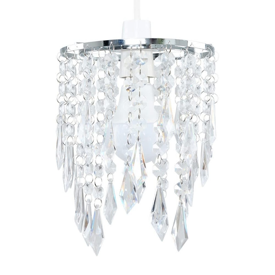 image 1 of ValueLights Pair Silver Ceiling Shade Acrylic Crystal Droplets | Chrome