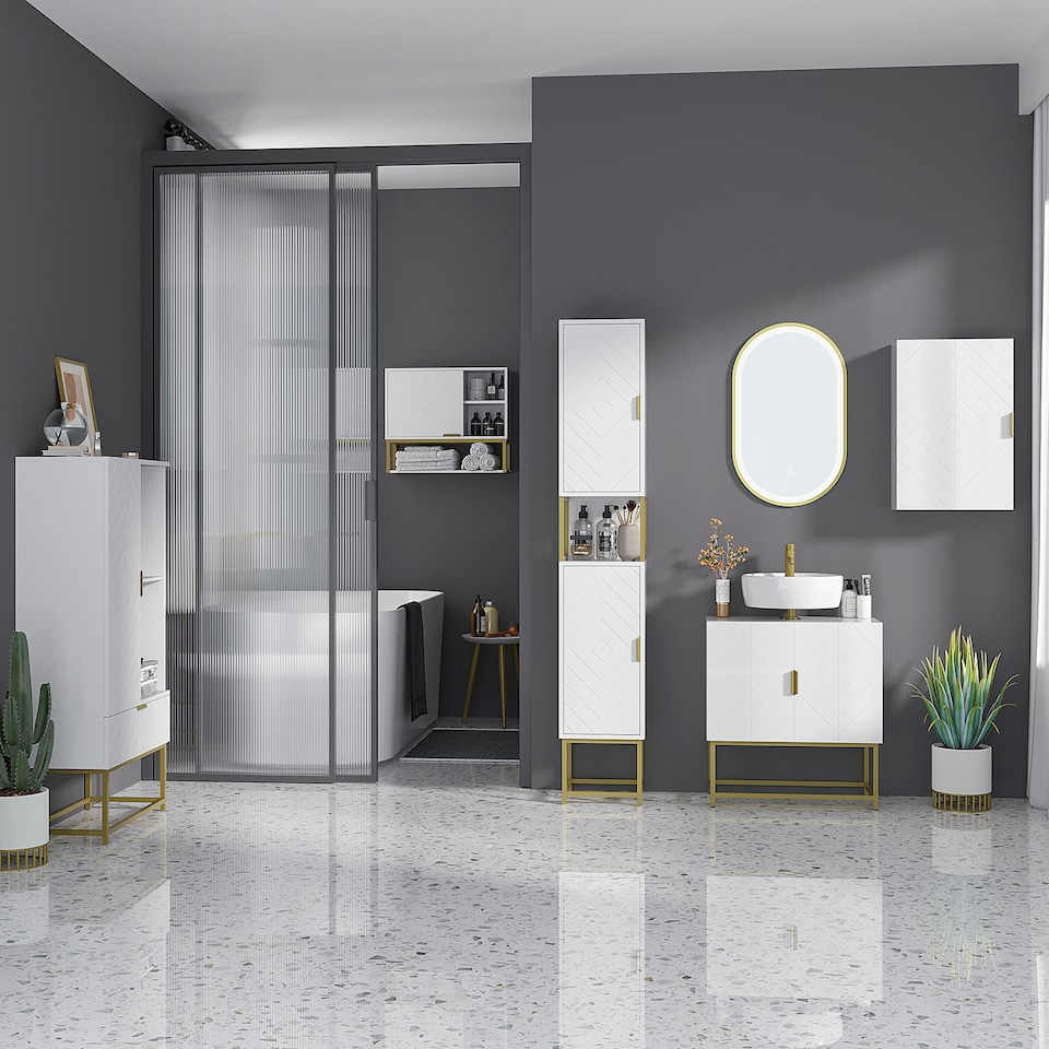 image 1 of kleankin Bathroom Wall Cabinet with Adjustable Shelves for Hallway, Living Room