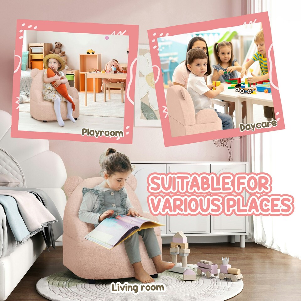 image 1 of AIYAPLAY Kids Armchair, Bear Shaped Toddler Chair for Bedroom Pink