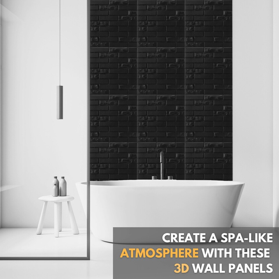 image 1 of NOVECRAFTO Brick Effect 3D Wall Panels – 6 Sheets Covering 1.5m² | 16.15ft² Interior Cladding Set | Urban Brick Design – Each Panel 50x50cm Urban Brick Black