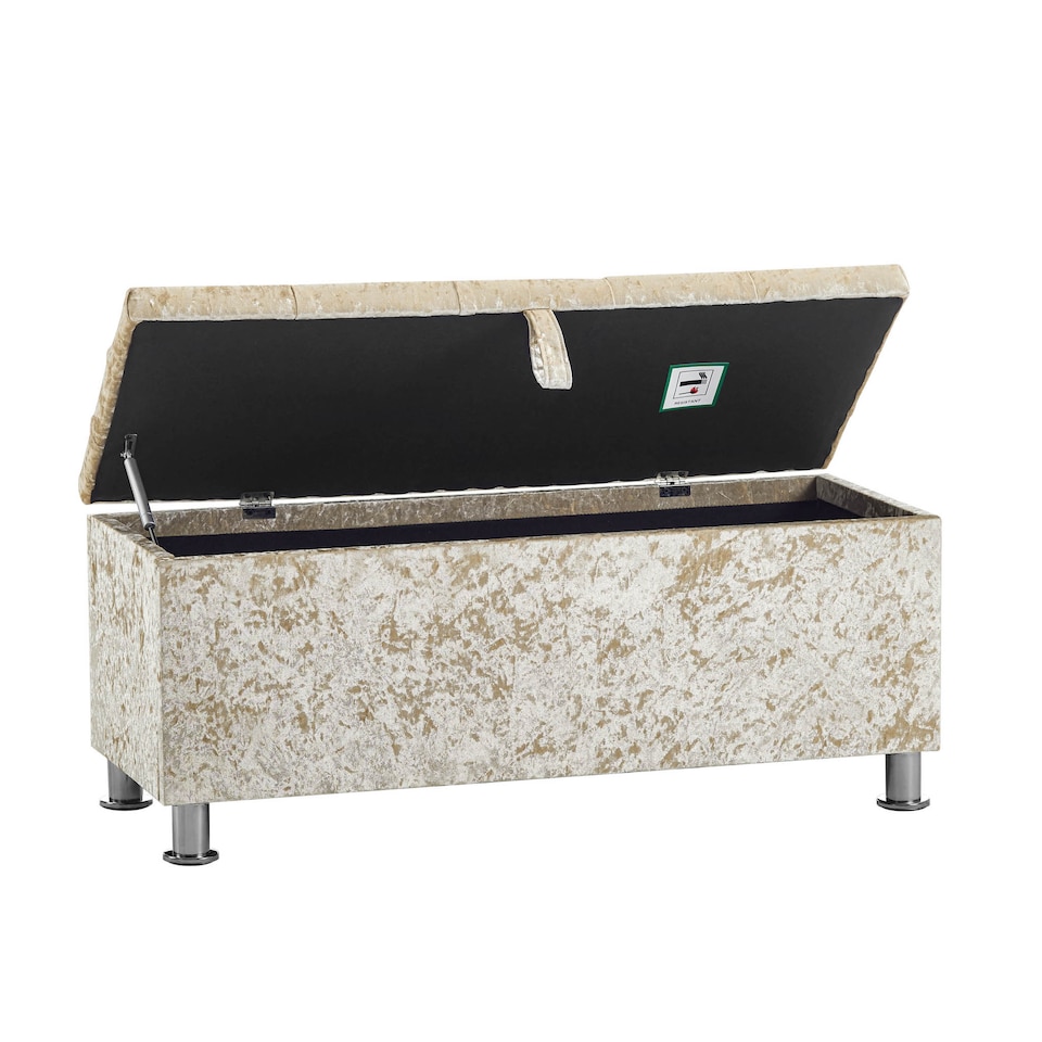 image 1 of Vida Designs Valencia Storage Ottoman Bedroom Hallway Chest Bench, Crushed Velvet Champagne | Yellow | Champagne