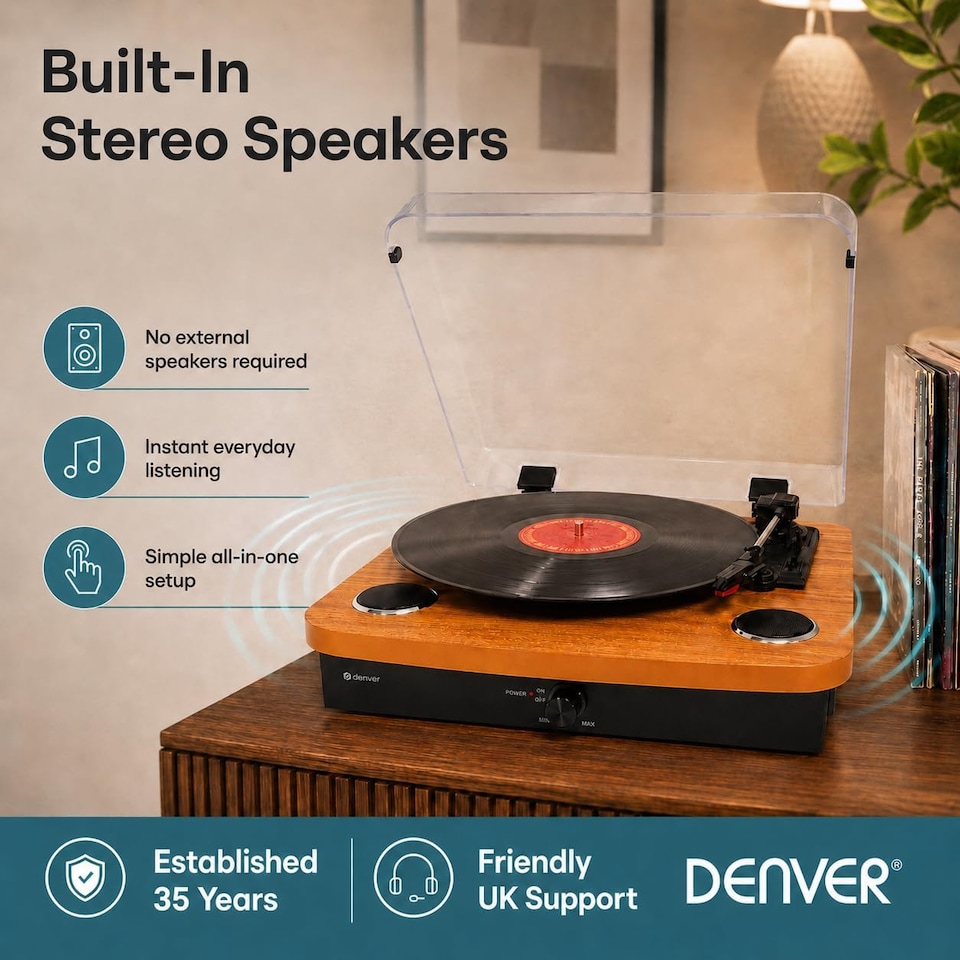 image 1 of Lightwood Vinyl Record Player With Stereo Speakers - Bluetooth Send & Receive - USB & SD Recording - AUX IN & RCA Out