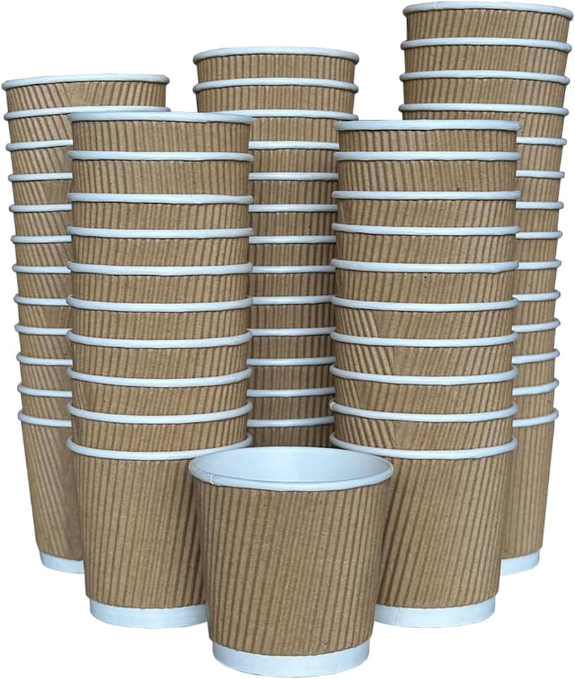 image 1 of ECONX 4oz Disposable Coffee Cups 3-PLY Insulated Ripple Wall Takeaway Paper Cups 100pc