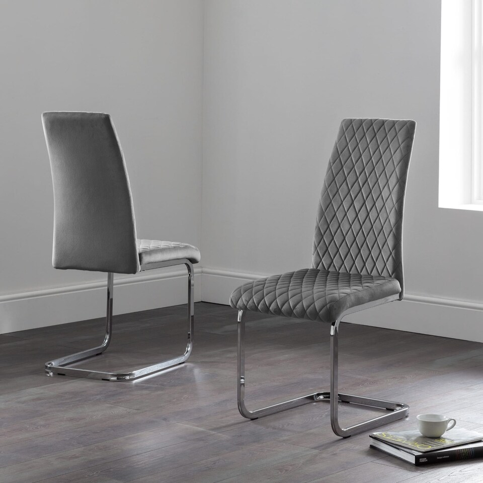 image 1 of Montero Elegant Velvet Cantilever Dining Chairs - Grey - Set of 4