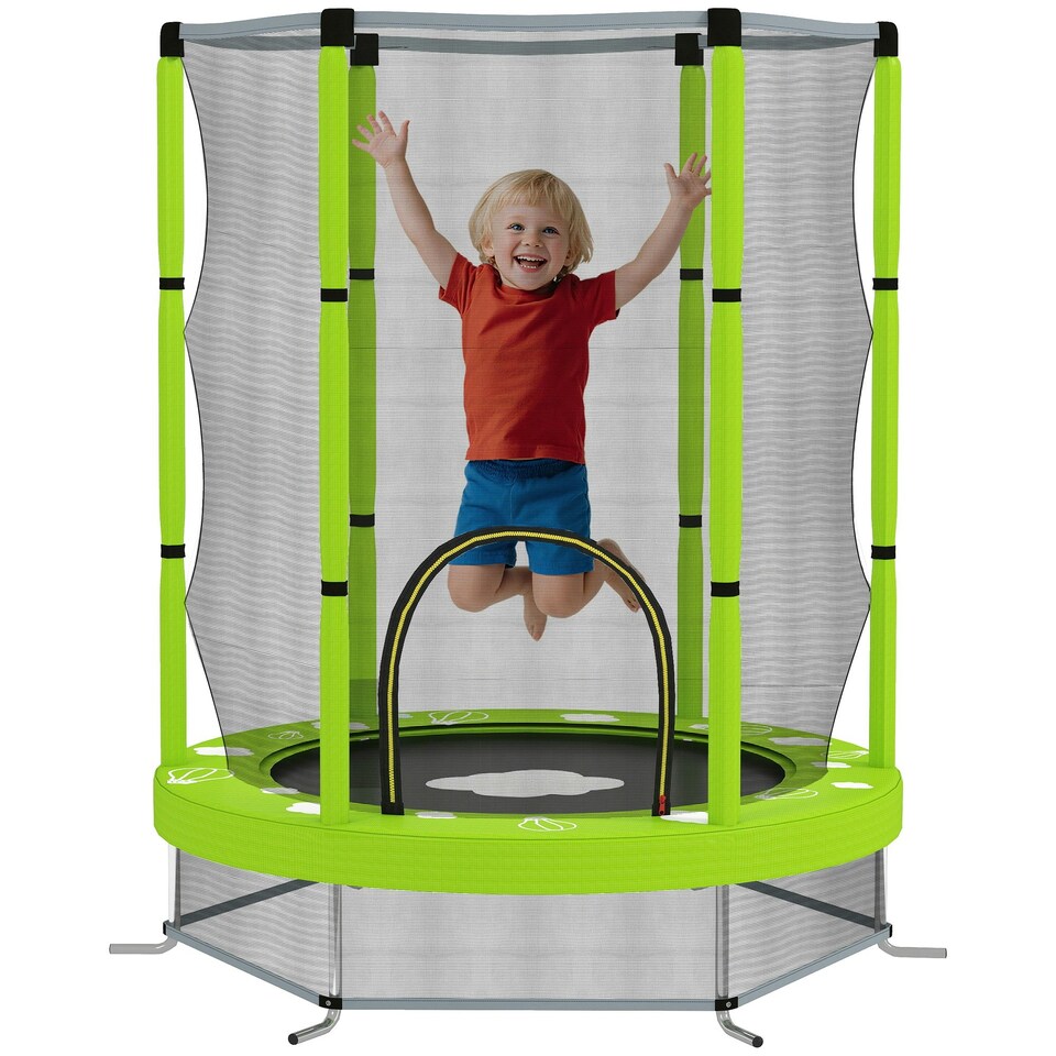 image 1 of AIYAPLAY 4.6FT Kids Trampoline with Safety Enclosure Net, Green