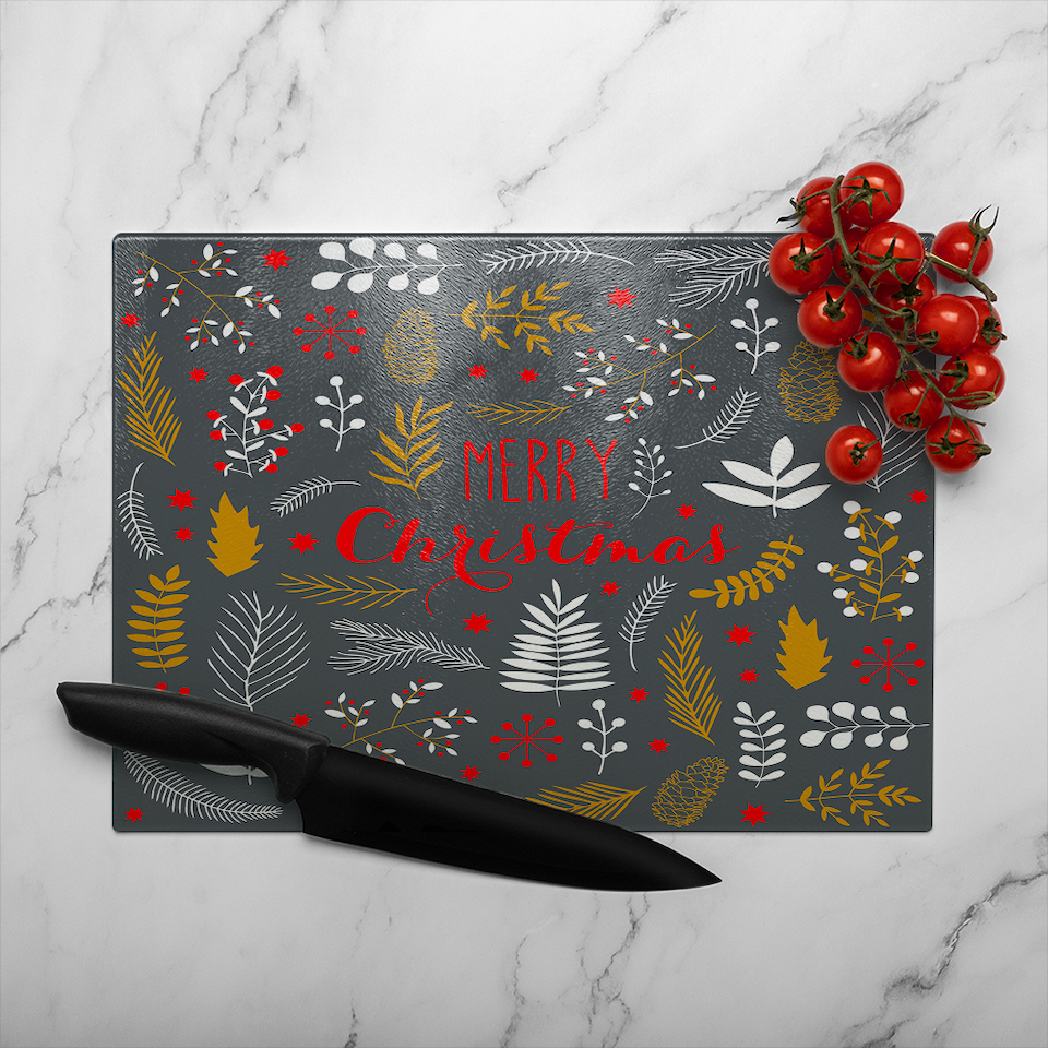 image 1 of Merry Christmas Lettering Dining Glass Chopping Board | Multi