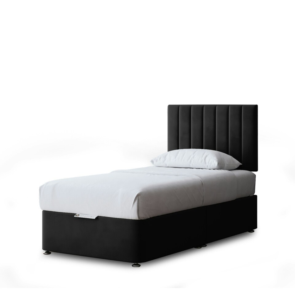 image 1 of Amelia Divan Bed with Upholstered Headboard - Two Drawers - Black - Single