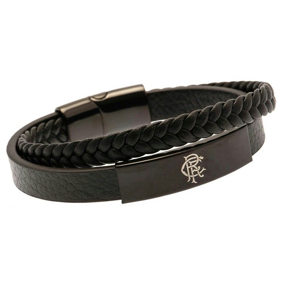 image 1 of Rangers FC Leather Crest Bracelet - Black - One Size