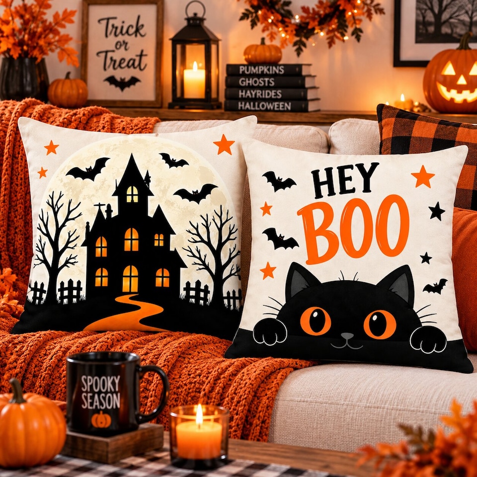 image 1 of Covers&All Halloween Decorative Square Throw Pillow Set of 2 with Inserts & Covers Accent Pillows for Sofa, Couch & Home Décor, Square 16 in x 16 in