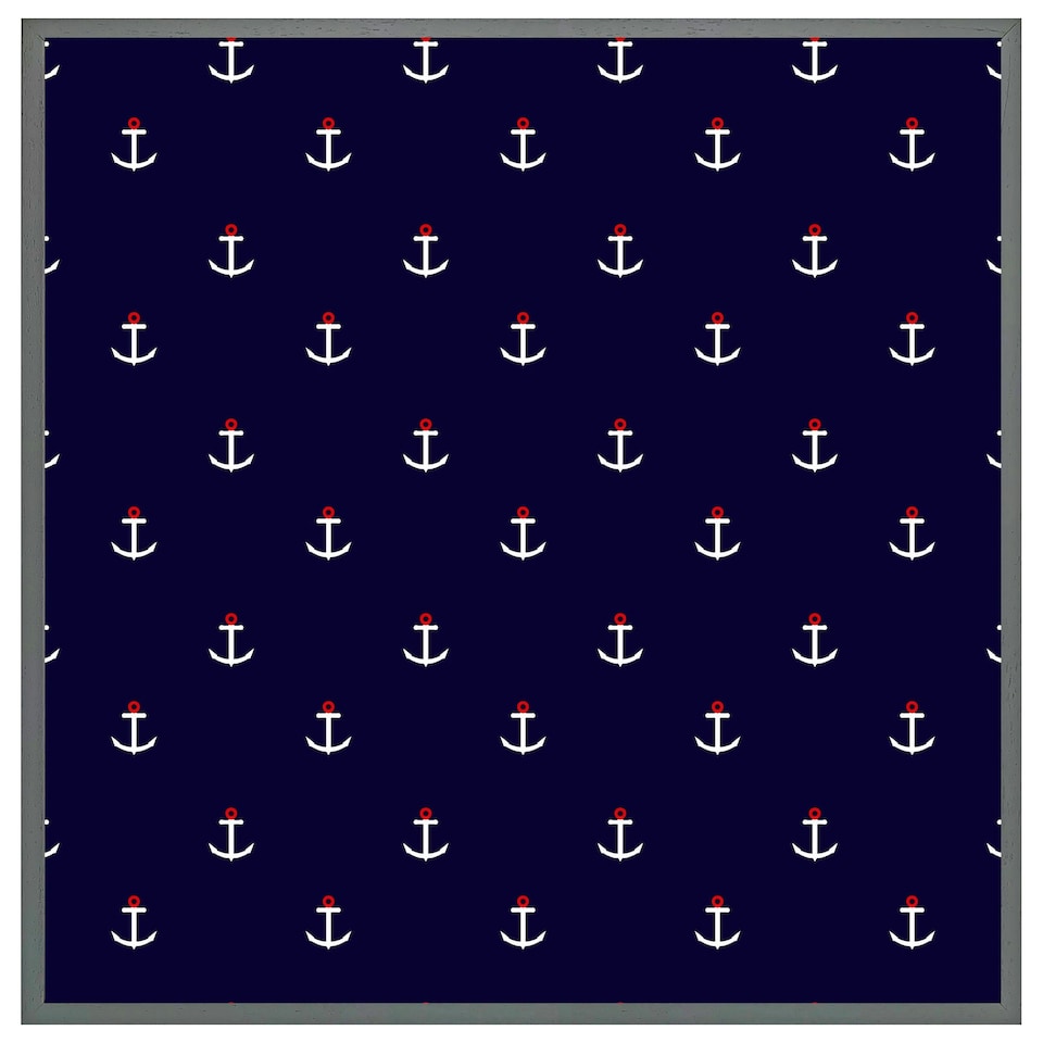 image 1 of White & red anchors on navy (Picture Frame) Brown | Oak | M