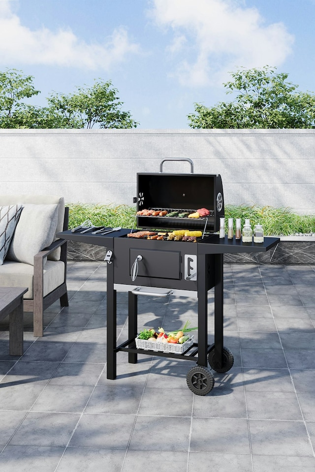 image 1 of Living and Home Outdoor Charcoal Grill with Smoke Stack - Carbon Steel