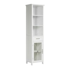Teamson Home Delaney Multi Functional Tall Free Standing Linen Storage Tower with Single Drawer