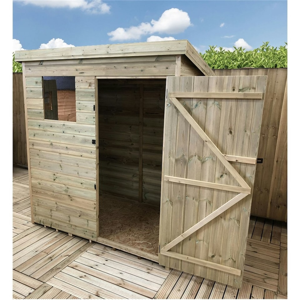 image 1 of 5 x 5 WINDOWLESS Garden Shed Pressure Treated T&G PENT Wooden Garden Shed - 1 Window + Single Door (5' x 5' / 5ft x 5ft) (5x5)