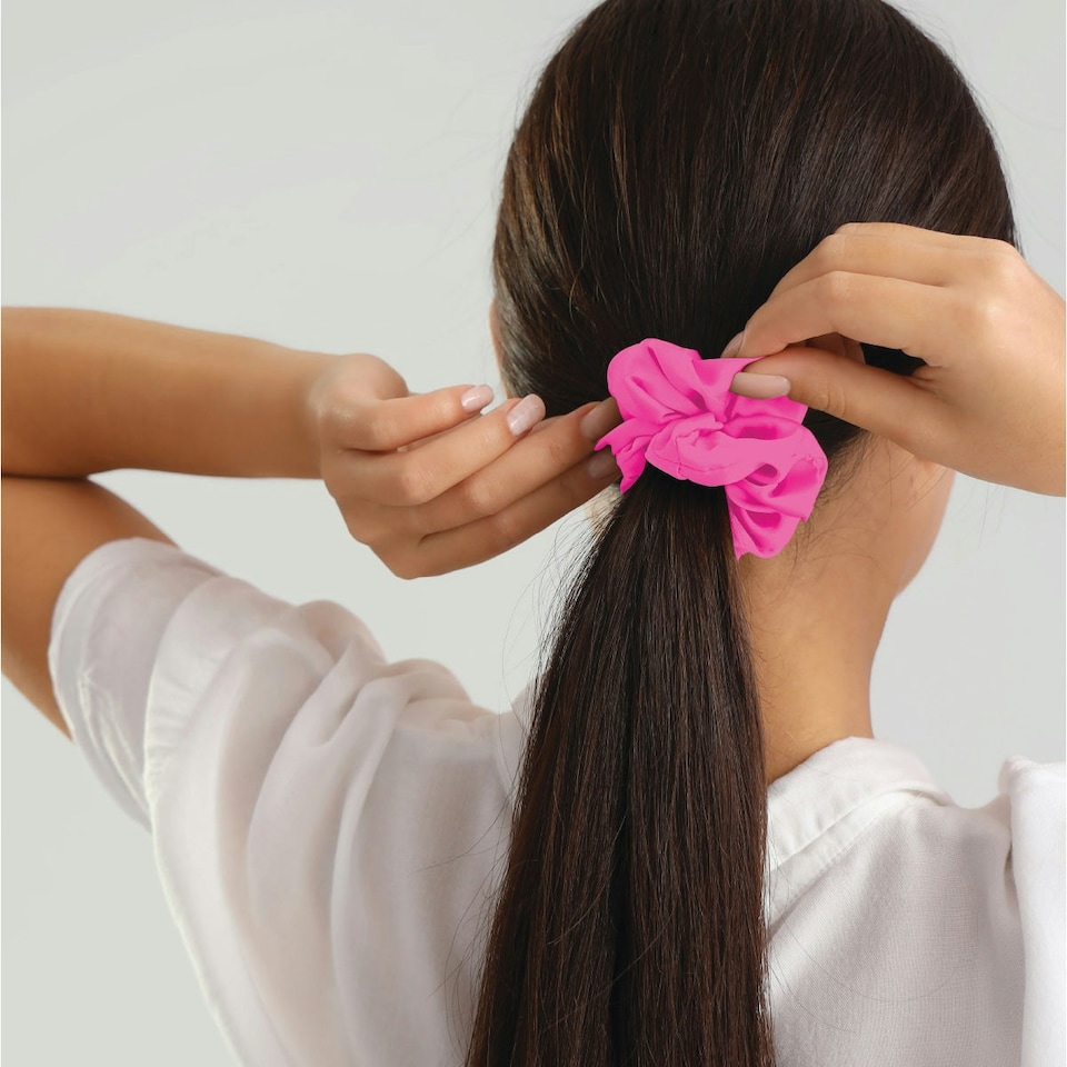 image 1 of Silver Cloud Satin Scrunchie Trio Combo Fuchsia 3 Pack