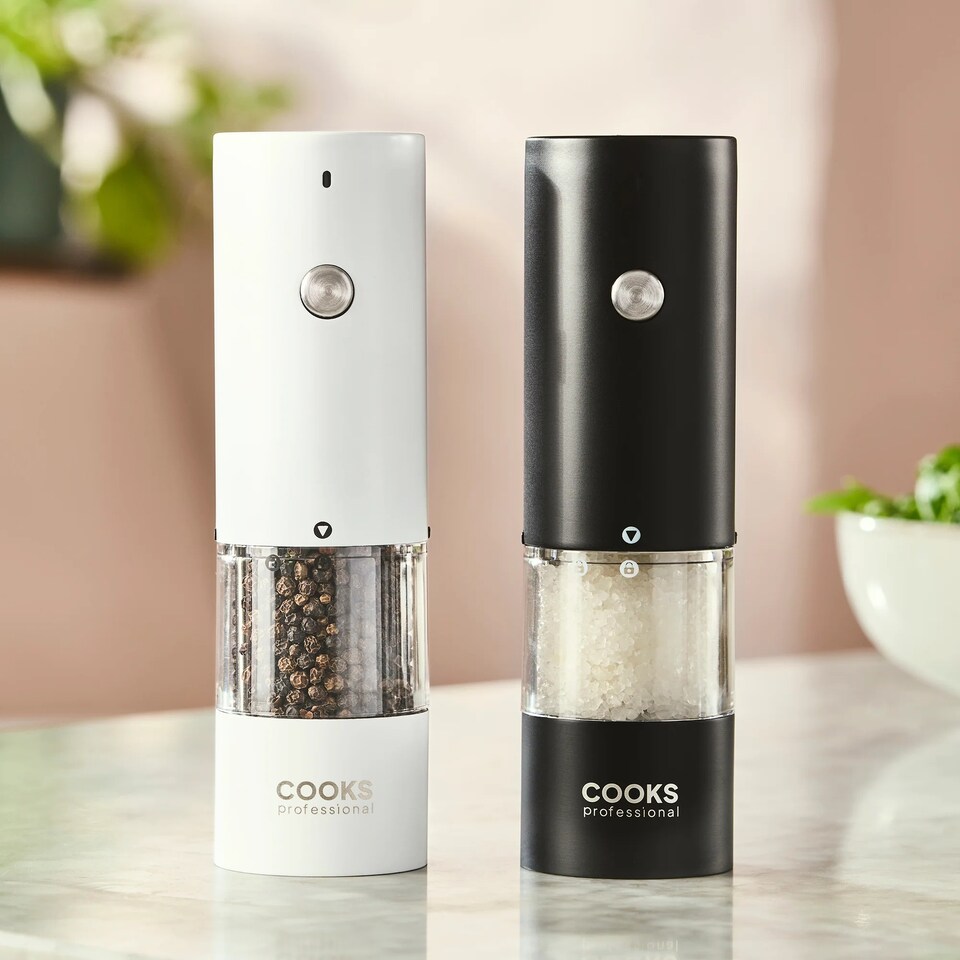 image 1 of Cooks Professional Rechargeable Salt and Pepper Mill Set with Bamboo Base