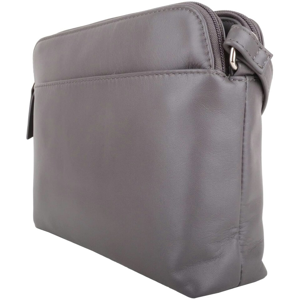 image 1 of Genuine Soft Leather Crossbody Shoulder Handbag with Adjustable Strap Grey | Dark Grey