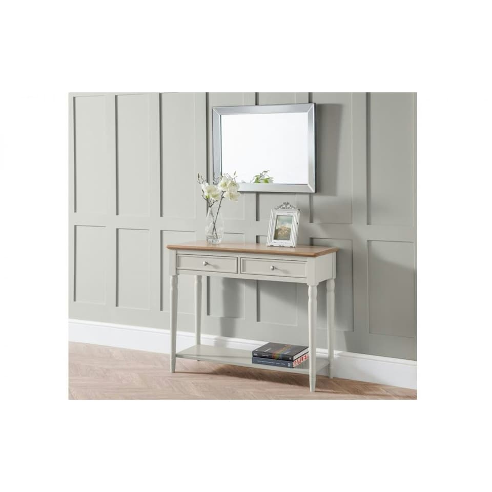 image 1 of Grey Lacquered Console Table with 2 Drawers Grey
