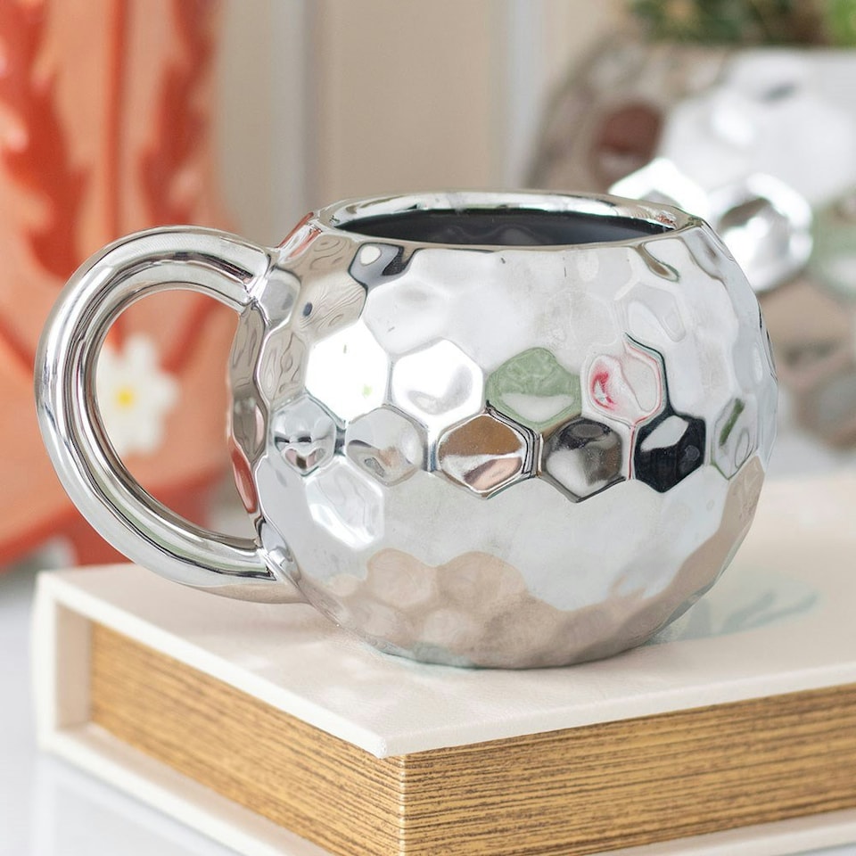 image 1 of Ceramic Silver Disco Ball Mug Silver