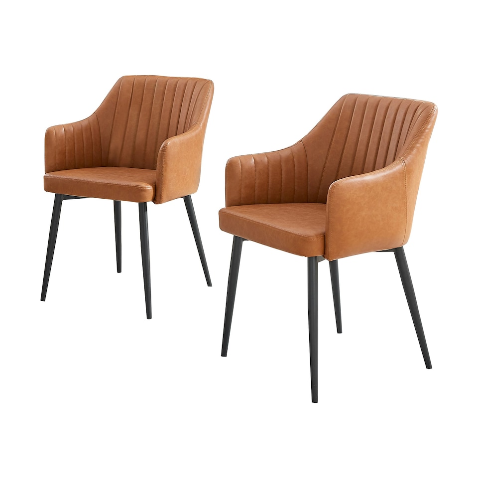image 1 of Furniturebox Calla 2x Tan Faux Leather Black Leg Dining Chair