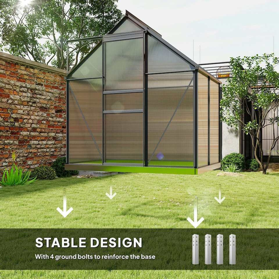 image 1 of Outsunny Polycarbonate Walk-in Garden Greenhouse w/ Sliding Door Grey